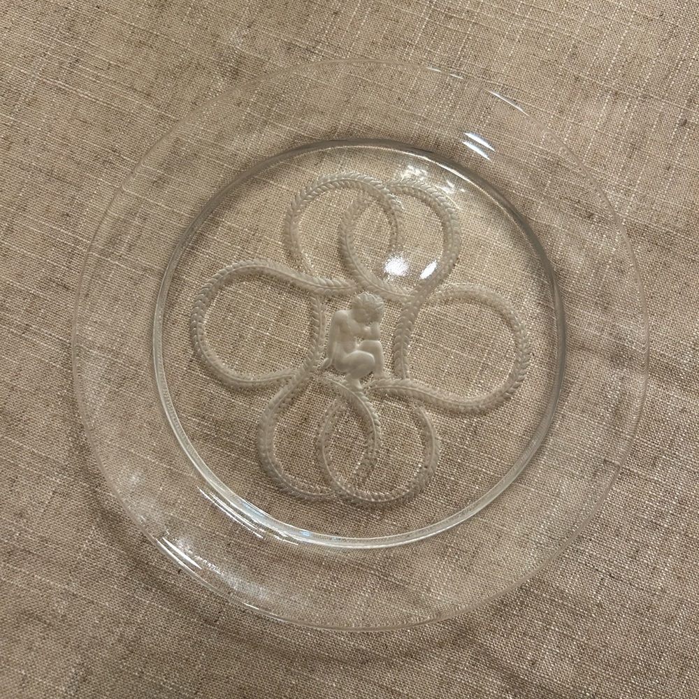 Lalique Intaglio Cherub Plate Signed Vintage